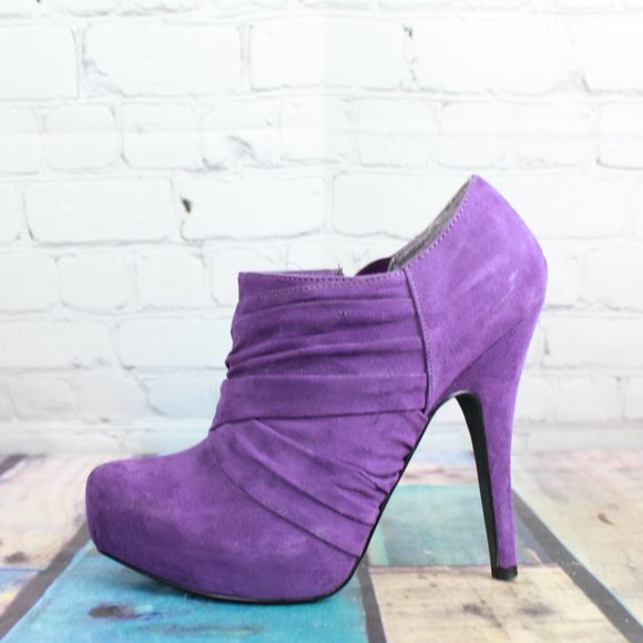 Guess Shoes - G By Guess Purple Suede Slouch Stiletto Side Zip Fashion Booties 8.5 M